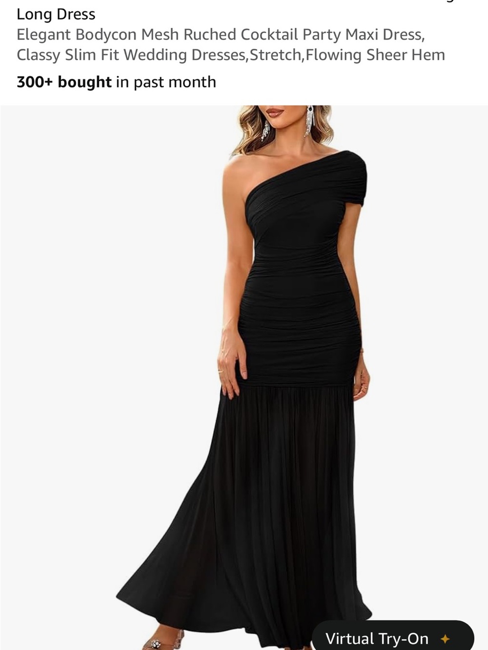 Amazon Black One-Shoulder Ruched Maxi Dress
